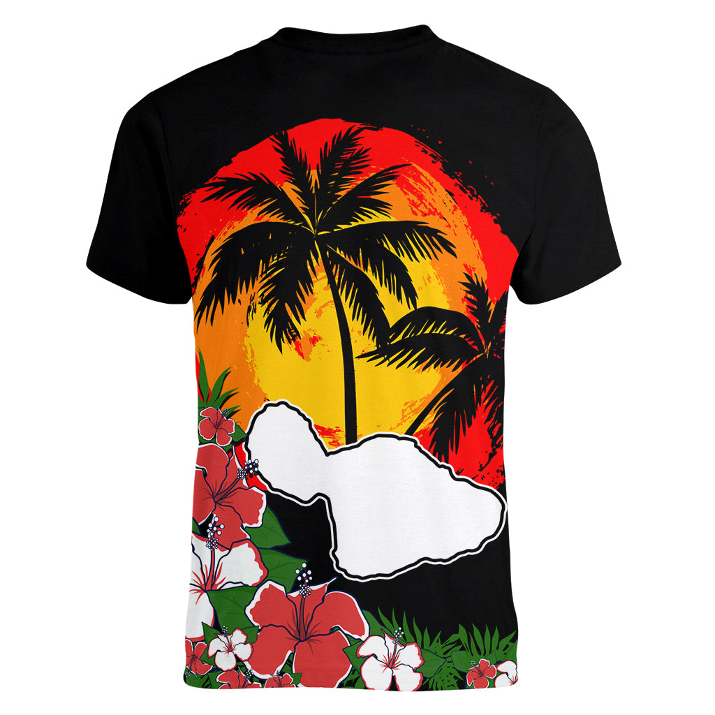 Hawaii Maui Island Women V Neck T Shirt Maui Map With Tropical Forest Vintage Style LT03 - Polynesian Pride