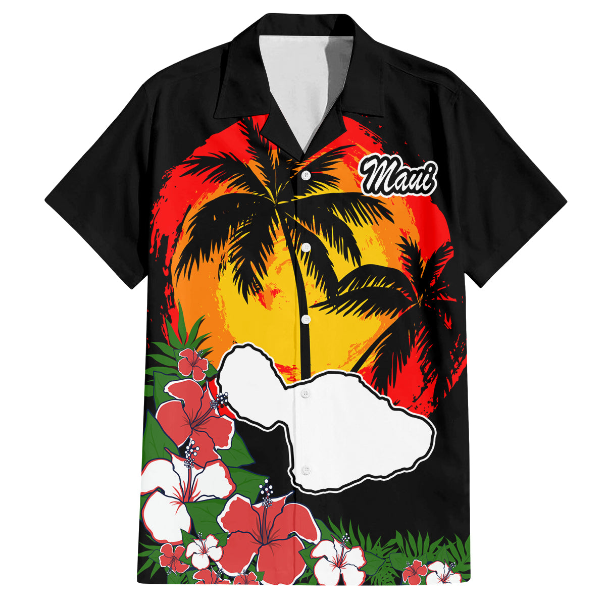 Custom Hawaii Maui Island Family Matching Tank Maxi Dress and Hawaiian Shirt Maui Map With Tropical Forest Vintage Style LT03 Dad's Shirt - Short Sleeve Black - Polynesian Pride