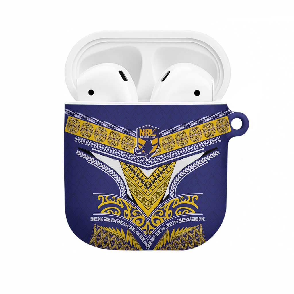 Rugby Niue AirPods Case Hiapo Tribal Heritage Tattoos Blue Color - Polynesian Pride