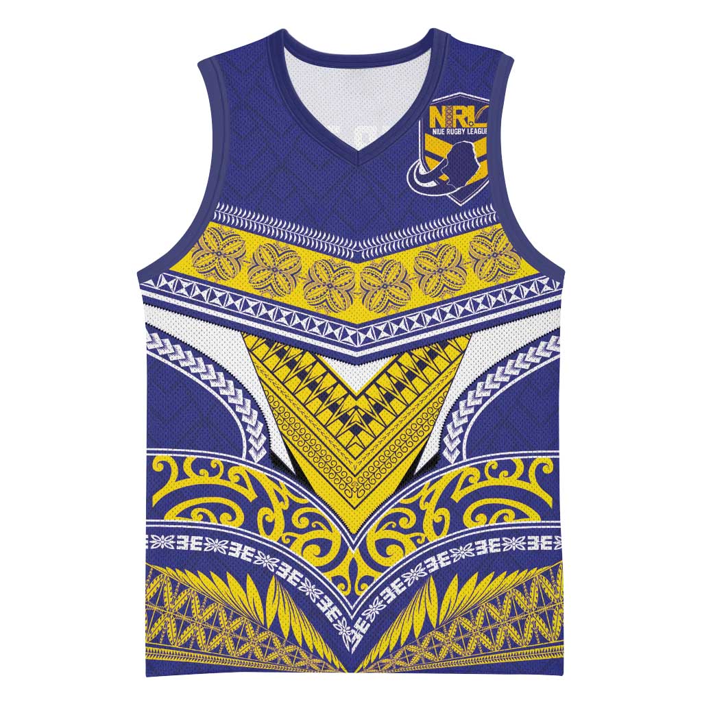 Custom Rugby Niue Basketball Jersey Hiapo Tribal Heritage Tattoos Blue Color - Polynesian Pride