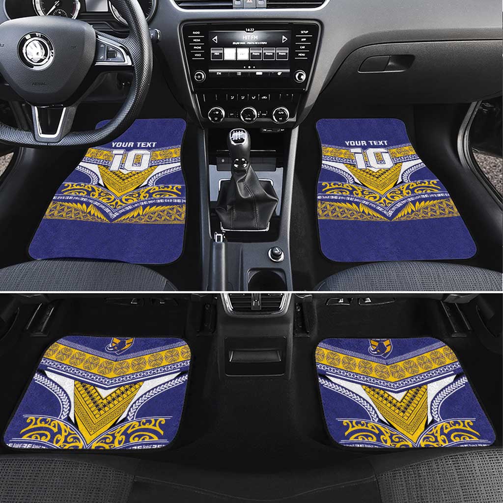 Custom Rugby Niue Car Mats Hiapo Tribal Heritage Tattoos Blue Color - Polynesian Pride