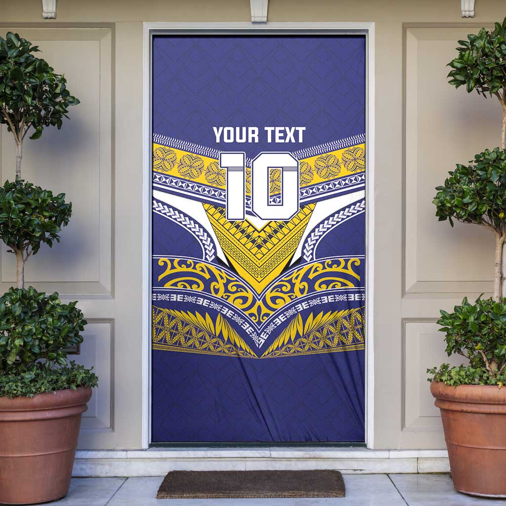 Custom Rugby Niue Door Cover Hiapo Tribal Heritage Tattoos Blue Color - Polynesian Pride