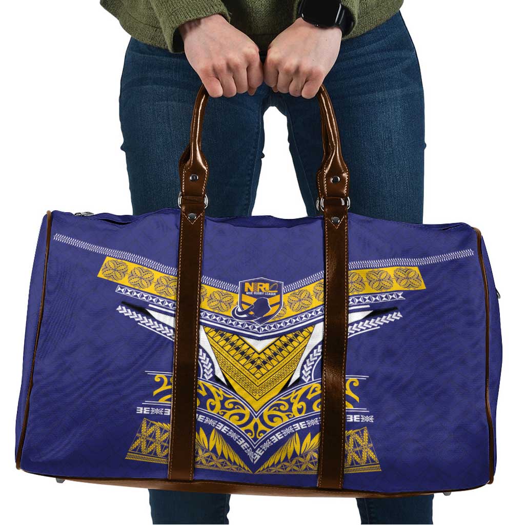 Rugby Niue Travel Bag Hiapo Tribal Heritage Tattoos Blue Color - Polynesian Pride