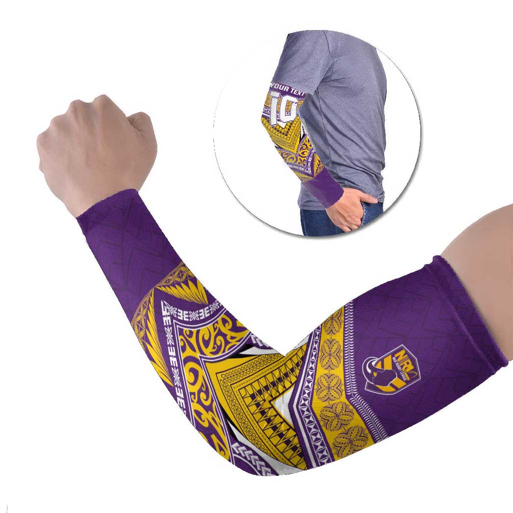 Custom Rugby Niue Arm Sleeves Hiapo Tribal Heritage Tattoos Purple Color LT03 Set of 2 Purple - Polynesian Pride