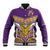 Custom Rugby Niue Baseball Jacket Hiapo Tribal Heritage Tattoos Purple Color - Polynesian Pride