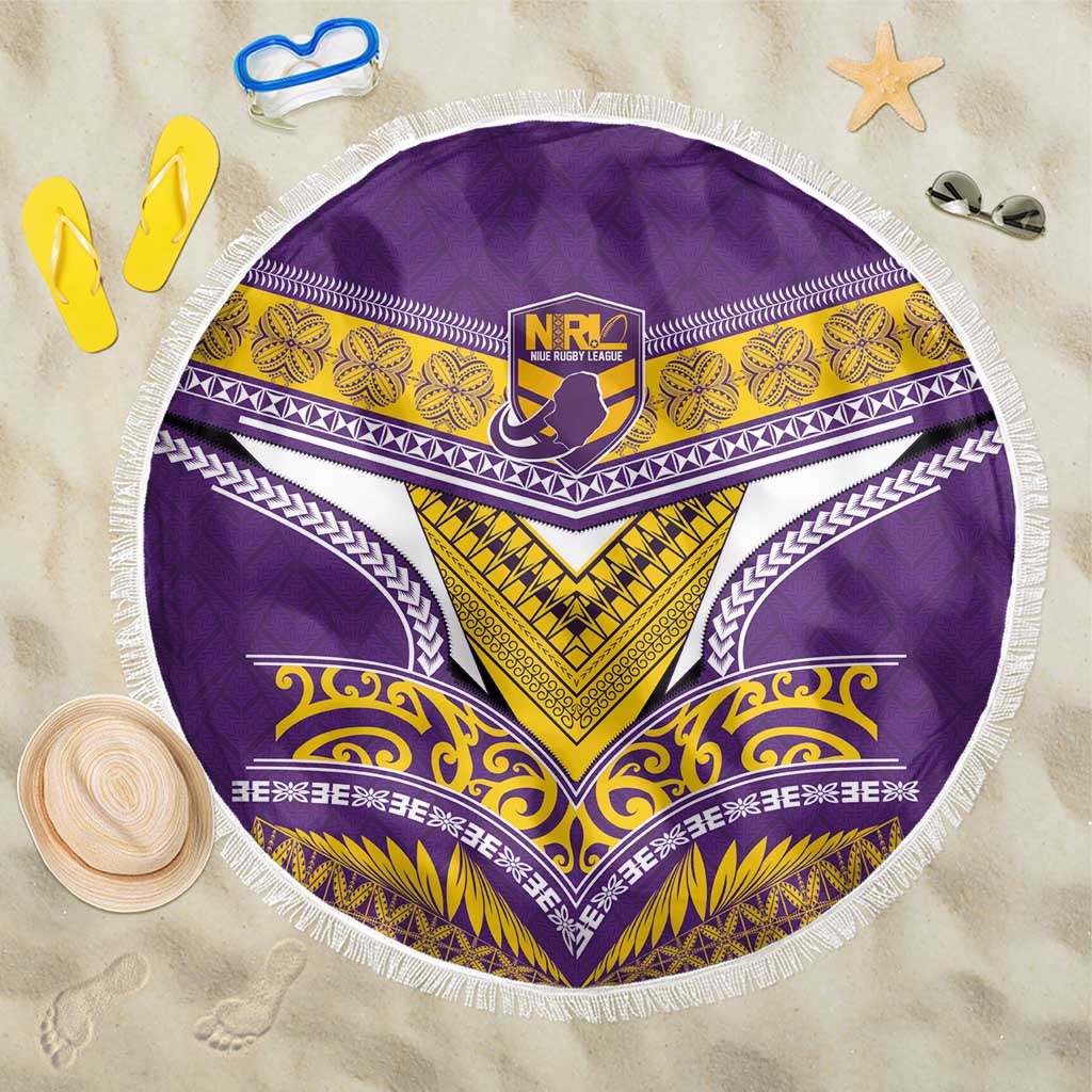 Rugby Niue Beach Blanket Hiapo Tribal Heritage Tattoos Purple Color - Polynesian Pride