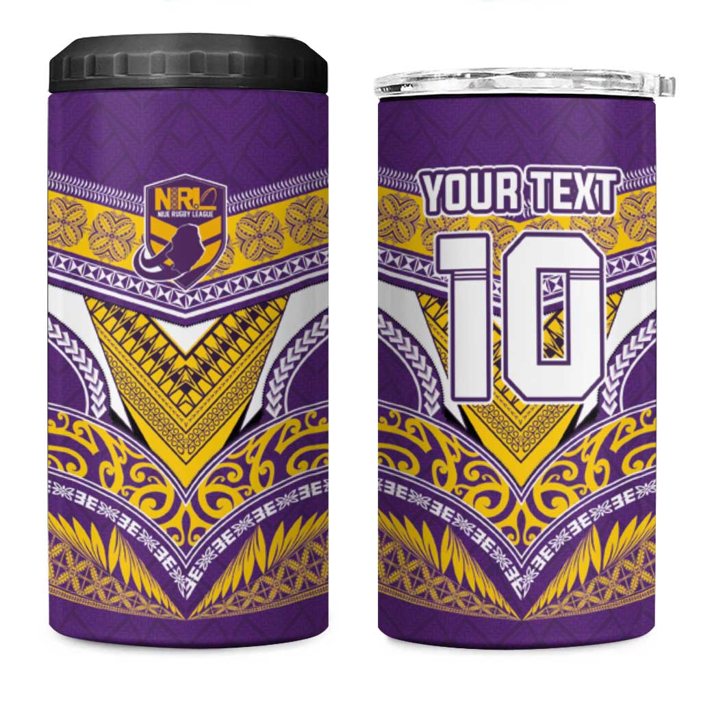 Custom Rugby Niue 4 in 1 Can Cooler Tumbler Hiapo Tribal Heritage Tattoos Purple Color LT03 One Size: 16 oz Purple - Polynesian Pride