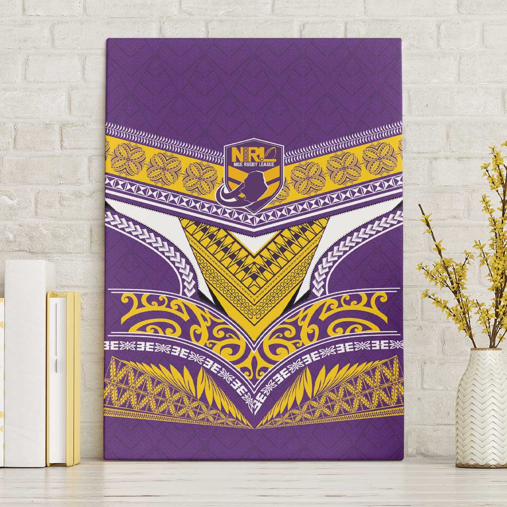 Rugby Niue Canvas Wall Art Hiapo Tribal Heritage Tattoos Purple Color LT03 Without Frame Purple - Polynesian Pride