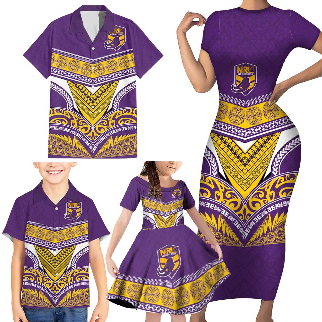 Custom Rugby Niue Family Matching Short Sleeve Bodycon Dress and Hawaiian Shirt Hiapo Tribal Heritage Tattoos Purple Color - Polynesian Pride