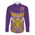 Custom Rugby Niue Long Sleeve Button Shirt Hiapo Tribal Heritage Tattoos Purple Color - Polynesian Pride
