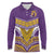 Custom Rugby Niue Long Sleeve Polo Shirt Hiapo Tribal Heritage Tattoos Purple Color - Polynesian Pride