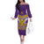 Custom Rugby Niue Off The Shoulder Long Sleeve Dress Hiapo Tribal Heritage Tattoos Purple Color - Polynesian Pride