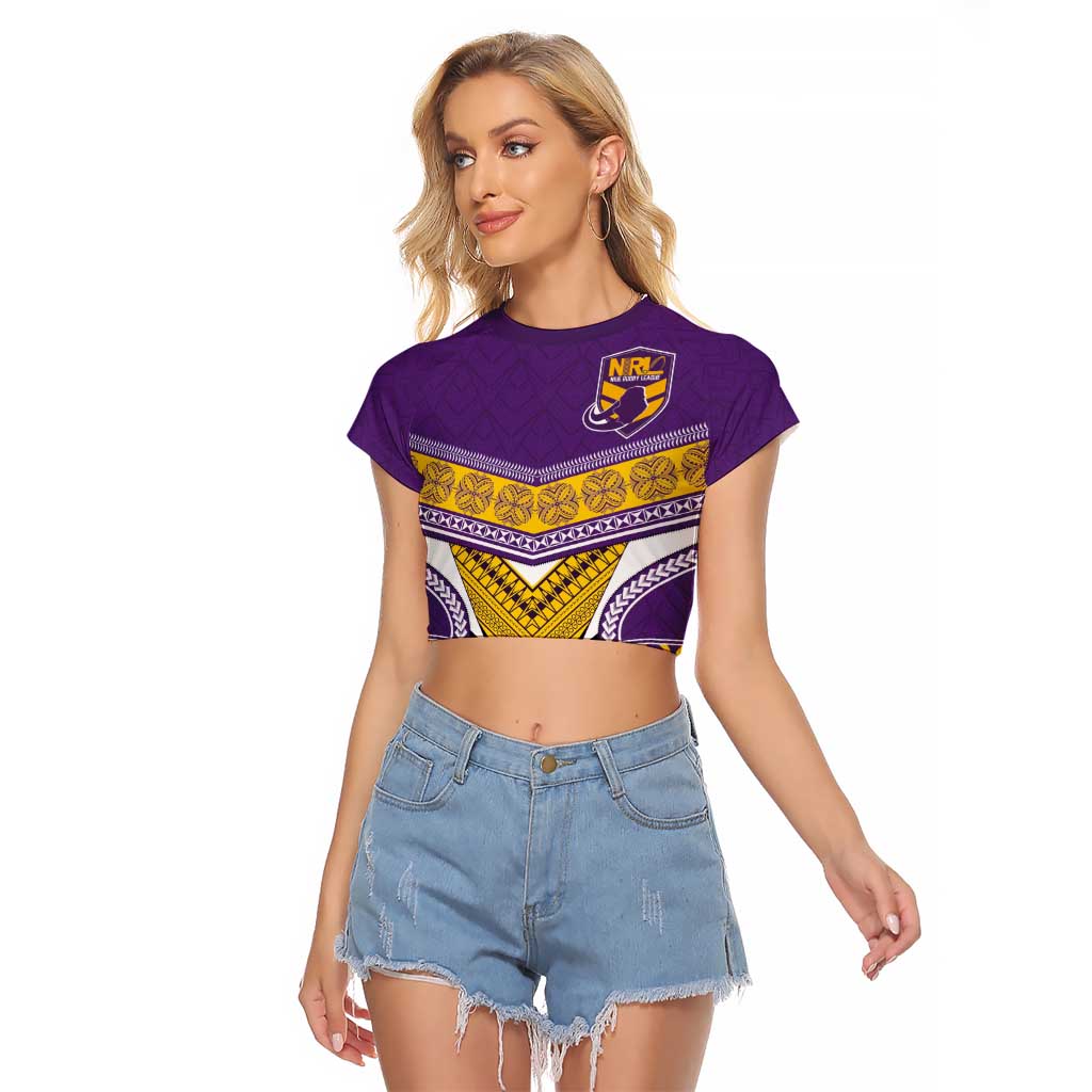 Custom Rugby Niue Raglan Cropped T Shirt Hiapo Tribal Heritage Tattoos Purple Color - Polynesian Pride