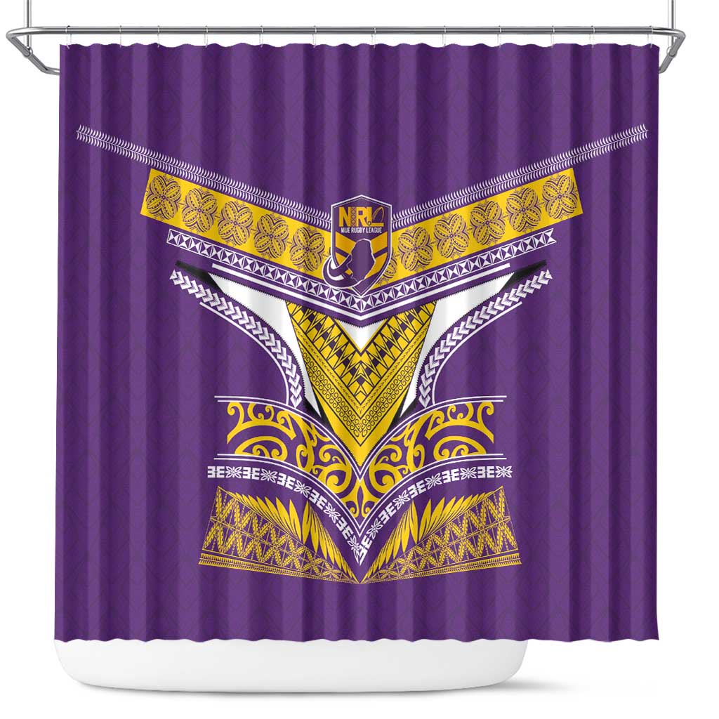 Rugby Niue Shower Curtain Hiapo Tribal Heritage Tattoos Purple Color LT03 Purple - Polynesian Pride
