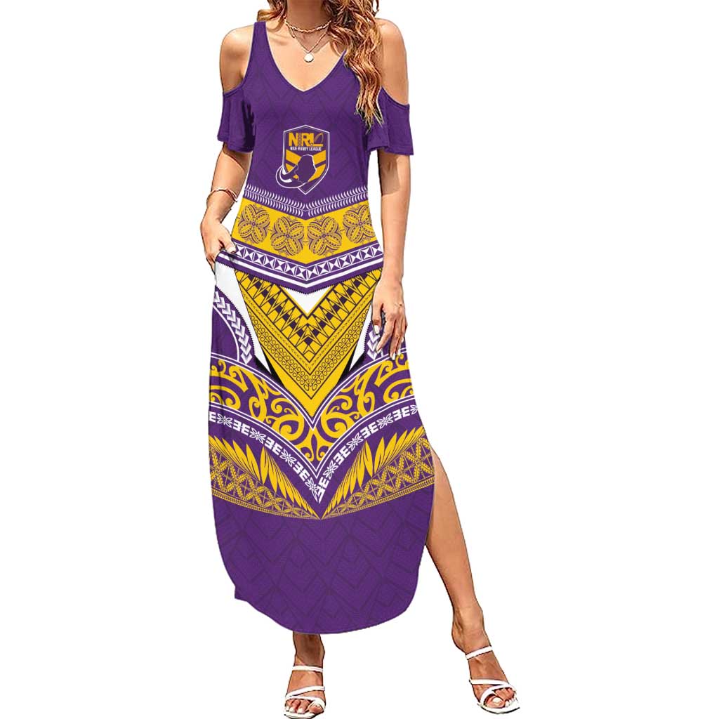 Custom Rugby Niue Summer Maxi Dress Hiapo Tribal Heritage Tattoos Purple Color - Polynesian Pride