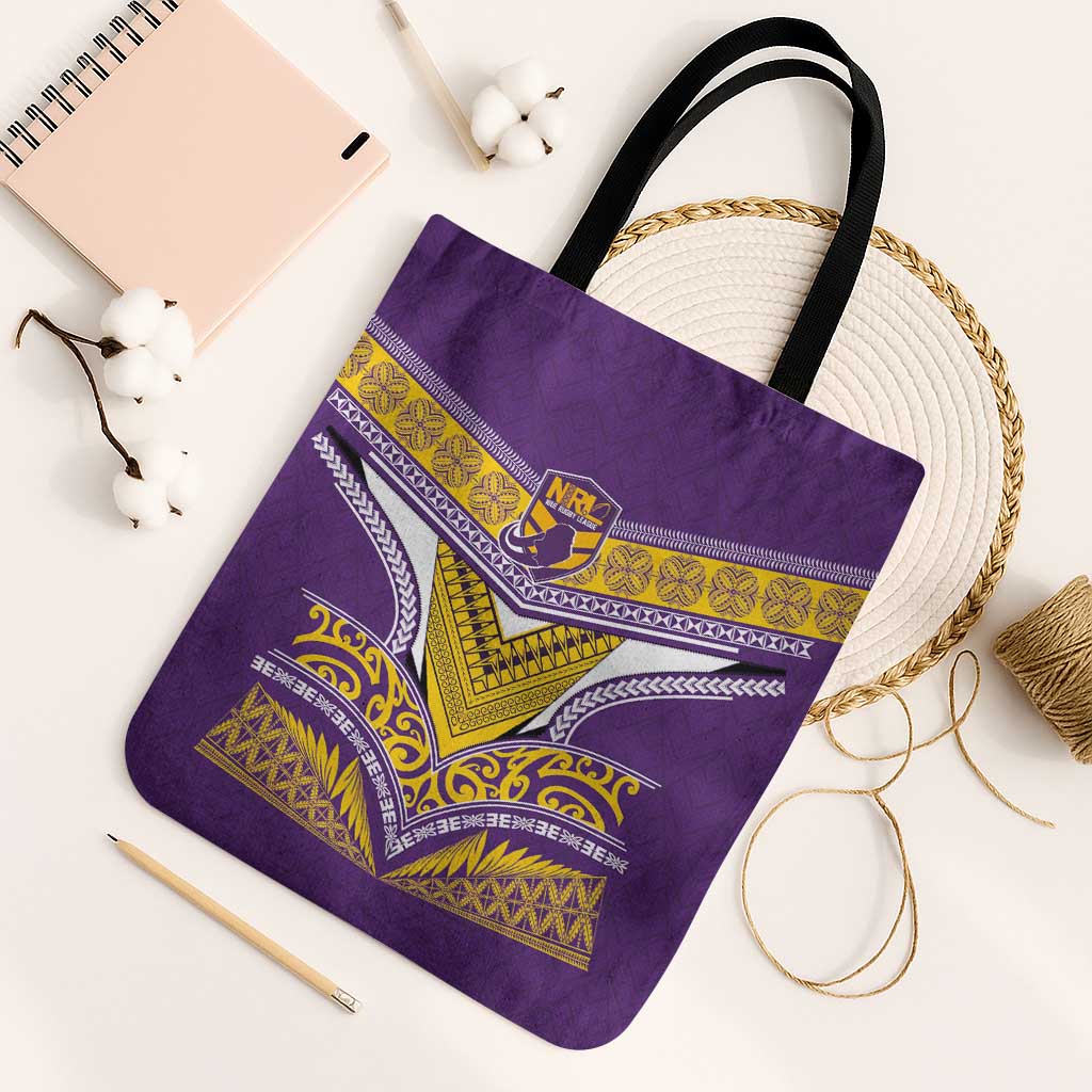 Rugby Niue Tote Bag Hiapo Tribal Heritage Tattoos Purple Color LT03 Black Strap One Size Purple - Polynesian Pride