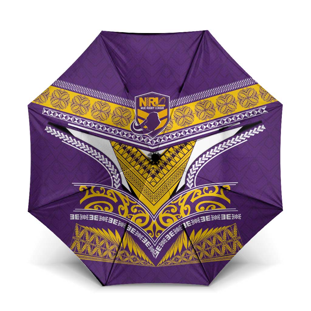 Rugby Niue Umbrella Hiapo Tribal Heritage Tattoos Purple Color LT03 One Size Folded 11.42 inch Opened Diameter 37.4 inch Purple - Polynesian Pride