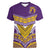 Custom Rugby Niue Women V-Neck T-Shirt Hiapo Tribal Heritage Tattoos Purple Color - Polynesian Pride