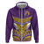 Custom Rugby Niue Zip Hoodie Hiapo Tribal Heritage Tattoos Purple Color - Polynesian Pride