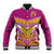 Custom Rugby Niue Baseball Jacket Hiapo Tribal Heritage Tattoos Pink Color - Polynesian Pride