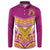 Custom Rugby Niue Button Sweatshirt Hiapo Tribal Heritage Tattoos Pink Color - Polynesian Pride