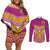 Custom Rugby Niue Couples Matching Off Shoulder Short Dress and Long Sleeve Button Shirt Hiapo Tribal Heritage Tattoos Pink Color - Polynesian Pride