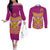 Custom Rugby Niue Couples Matching Off The Shoulder Long Sleeve Dress and Long Sleeve Button Shirt Hiapo Tribal Heritage Tattoos Pink Color - Polynesian Pride