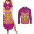 Custom Rugby Niue Couples Matching Summer Maxi Dress and Long Sleeve Button Shirt Hiapo Tribal Heritage Tattoos Pink Color - Polynesian Pride