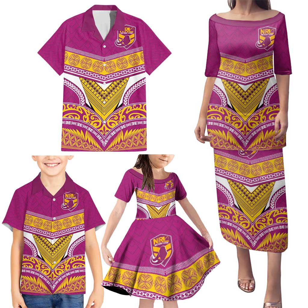 Custom Rugby Niue Family Matching Puletasi and Hawaiian Shirt Hiapo Tribal Heritage Tattoos Pink Color - Polynesian Pride