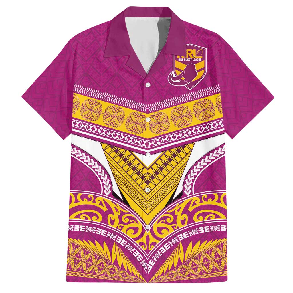Custom Rugby Niue Hawaiian Shirt Hiapo Tribal Heritage Tattoos Pink Color - Polynesian Pride