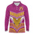 Custom Rugby Niue Long Sleeve Polo Shirt Hiapo Tribal Heritage Tattoos Pink Color - Polynesian Pride