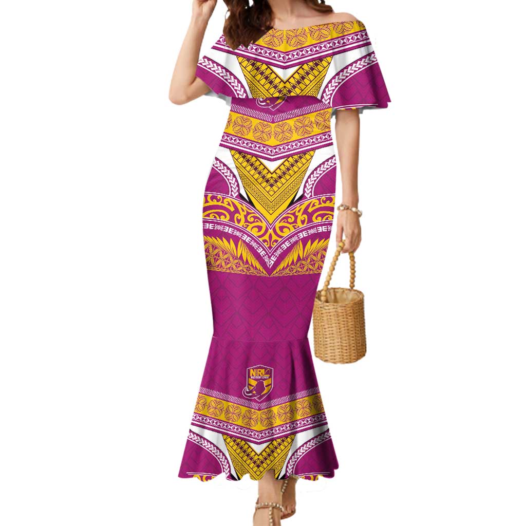 Custom Rugby Niue Mermaid Dress Hiapo Tribal Heritage Tattoos Pink Color - Polynesian Pride
