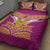 Rugby Niue Quilt Bed Set Hiapo Tribal Heritage Tattoos Pink Color - Polynesian Pride