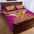 Rugby Niue Quilt Bed Set Hiapo Tribal Heritage Tattoos Pink Color - Polynesian Pride
