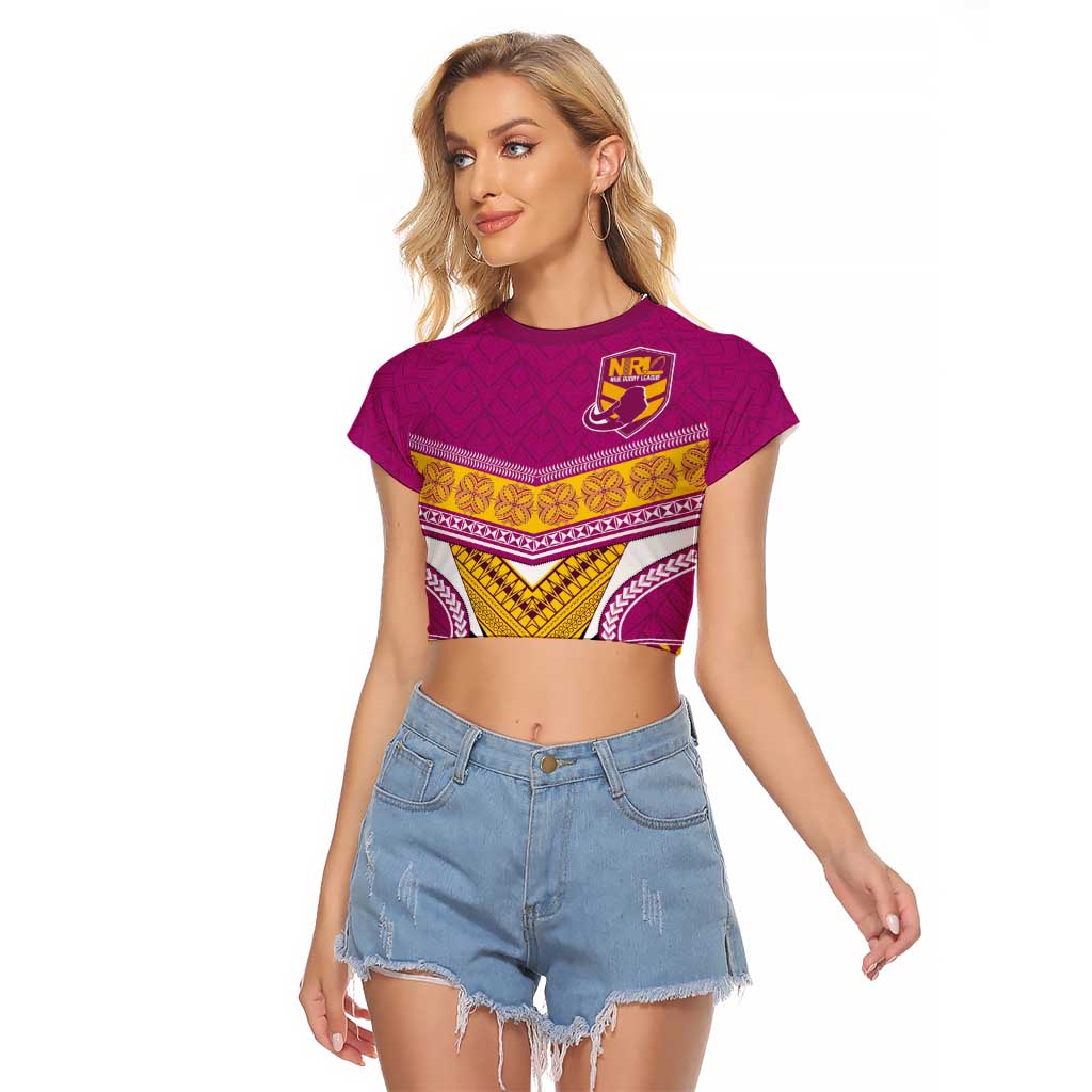 Custom Rugby Niue Raglan Cropped T Shirt Hiapo Tribal Heritage Tattoos Pink Color - Polynesian Pride