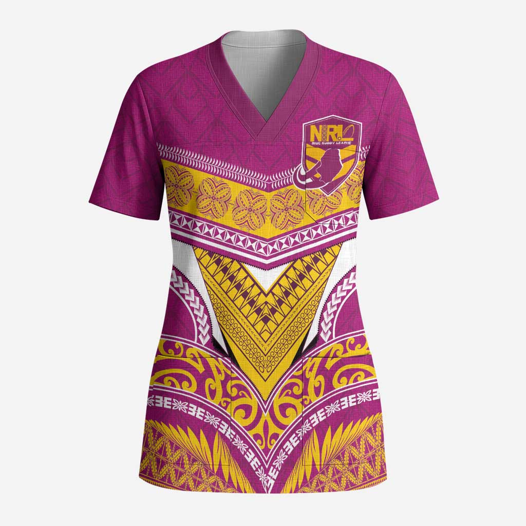 Custom Rugby Niue Scrub Top Hiapo Tribal Heritage Tattoos Pink Color LT03 Adult Pink - Polynesian Pride
