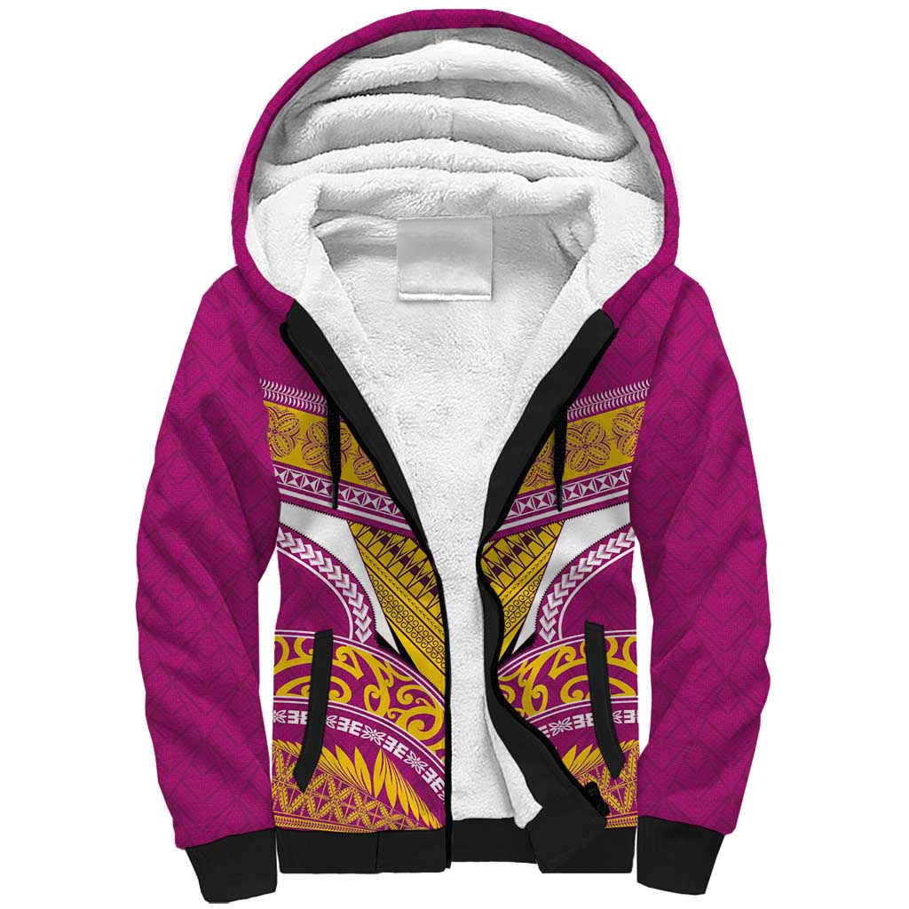 Custom Rugby Niue Sherpa Hoodie Hiapo Tribal Heritage Tattoos Pink Color LT03 Unisex Pink - Polynesian Pride