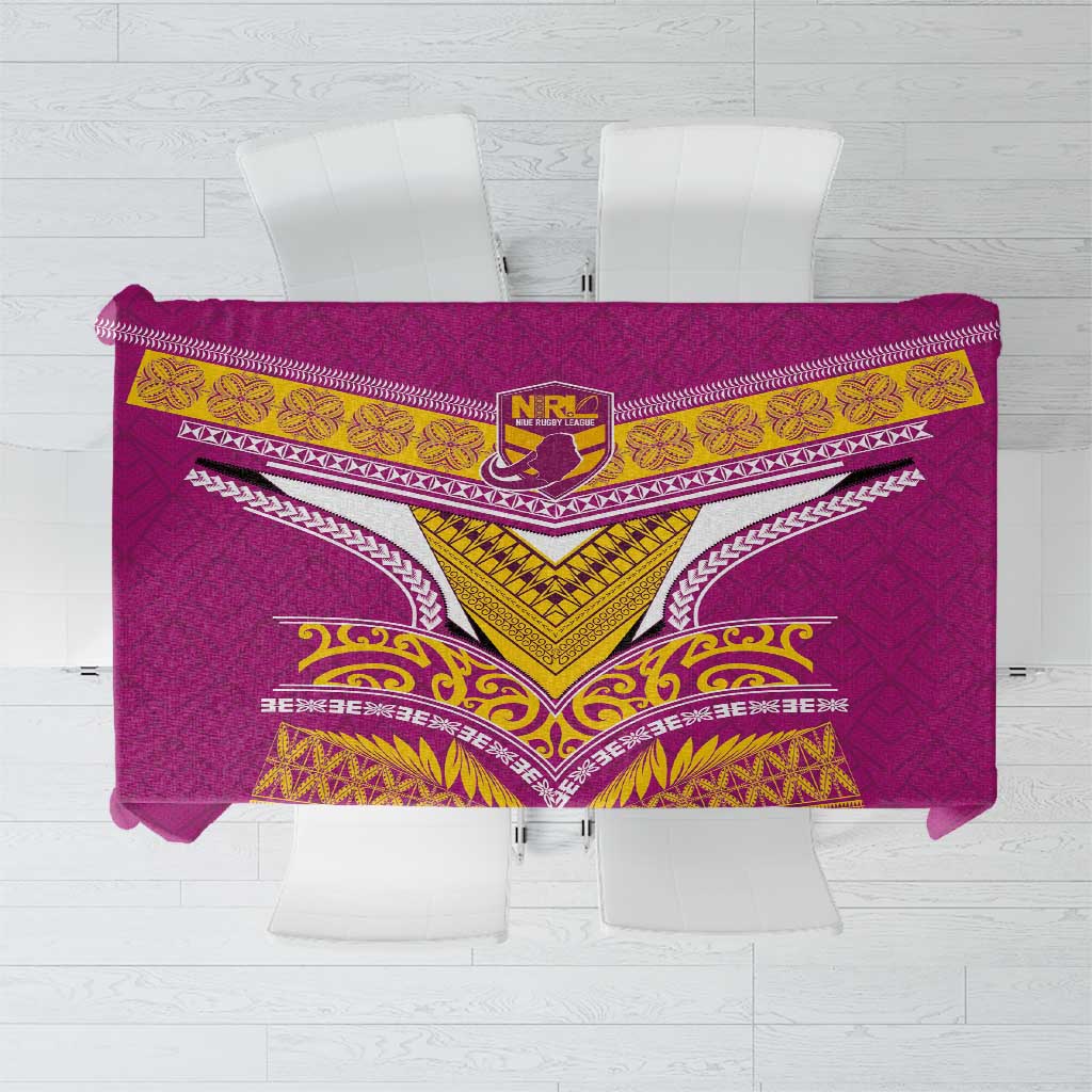 Rugby Niue Tablecloth Hiapo Tribal Heritage Tattoos Pink Color - Polynesian Pride