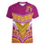 Custom Rugby Niue Women V-Neck T-Shirt Hiapo Tribal Heritage Tattoos Pink Color - Polynesian Pride