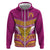Custom Rugby Niue Zip Hoodie Hiapo Tribal Heritage Tattoos Pink Color - Polynesian Pride