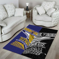 Rugby Niue and Aotearoa Area Rug Hiapo with Maori Moko Tribal Heritage Tattoos - Polynesian Pride