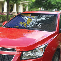 Rugby Niue and Aotearoa Auto Sun Shade Hiapo with Maori Moko Tribal Heritage Tattoos - Polynesian Pride