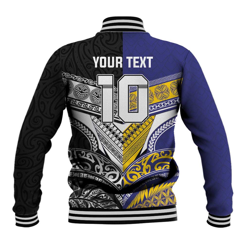 Custom Rugby Niue and Aotearoa Baseball Jacket Hiapo with Maori Moko Tribal Heritage Tattoos - Polynesian Pride