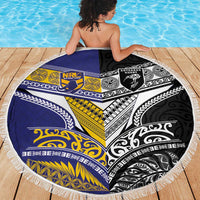 Rugby Niue and Aotearoa Beach Blanket Hiapo with Maori Moko Tribal Heritage Tattoos - Polynesian Pride
