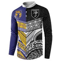 Custom Rugby Niue and Aotearoa Button Sweatshirt Hiapo with Maori Moko Tribal Heritage Tattoos - Polynesian Pride