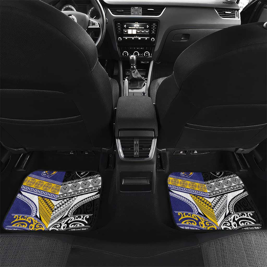 Custom Rugby Niue and Aotearoa Car Mats Hiapo with Maori Moko Tribal Heritage Tattoos - Polynesian Pride