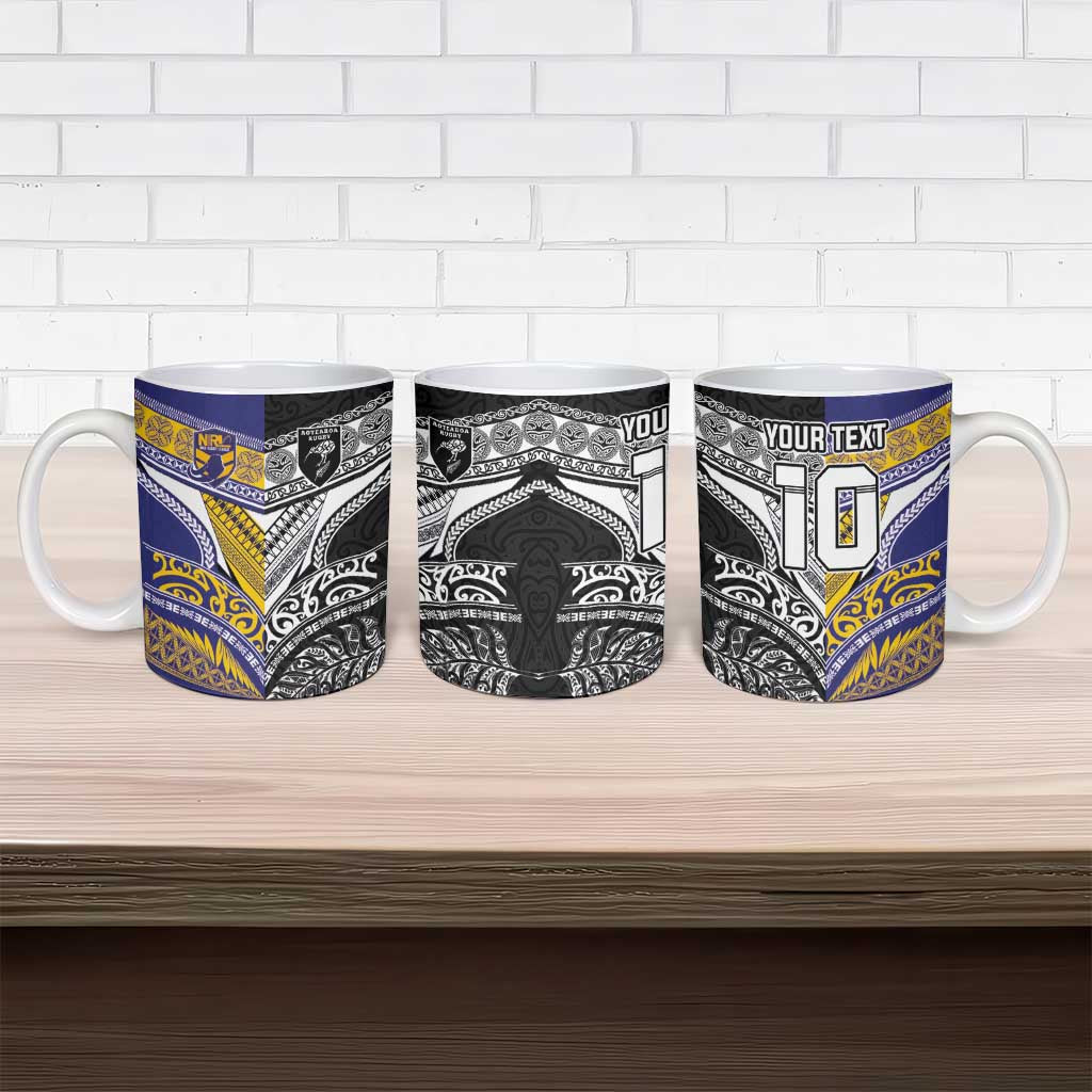 Custom Rugby Niue and Aotearoa Ceramic Mug Hiapo with Maori Moko Tribal Heritage Tattoos - Polynesian Pride
