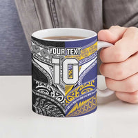 Custom Rugby Niue and Aotearoa Ceramic Mug Hiapo with Maori Moko Tribal Heritage Tattoos - Polynesian Pride