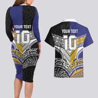 Custom Rugby Niue and Aotearoa Couples Matching Long Sleeve Bodycon Dress and Hawaiian Shirt Hiapo with Maori Moko Tribal Heritage Tattoos - Polynesian Pride