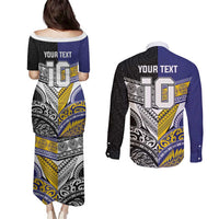 Custom Rugby Niue and Aotearoa Couples Matching Puletasi and Long Sleeve Button Shirt Hiapo with Maori Moko Tribal Heritage Tattoos - Polynesian Pride